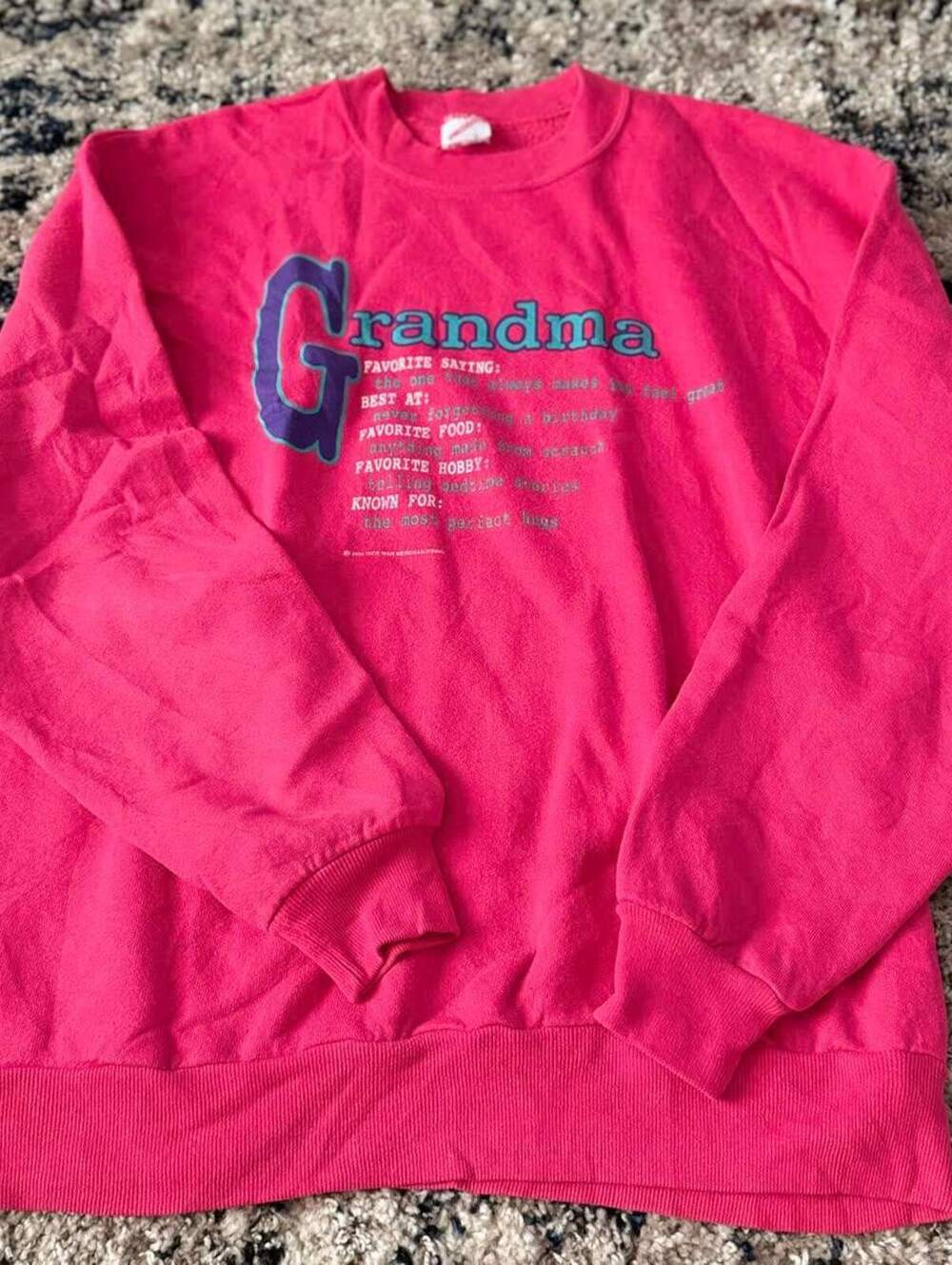 Vintage 1994 Grandma Crewneck Sweatshirt Pink Grandmacore Cottagecore